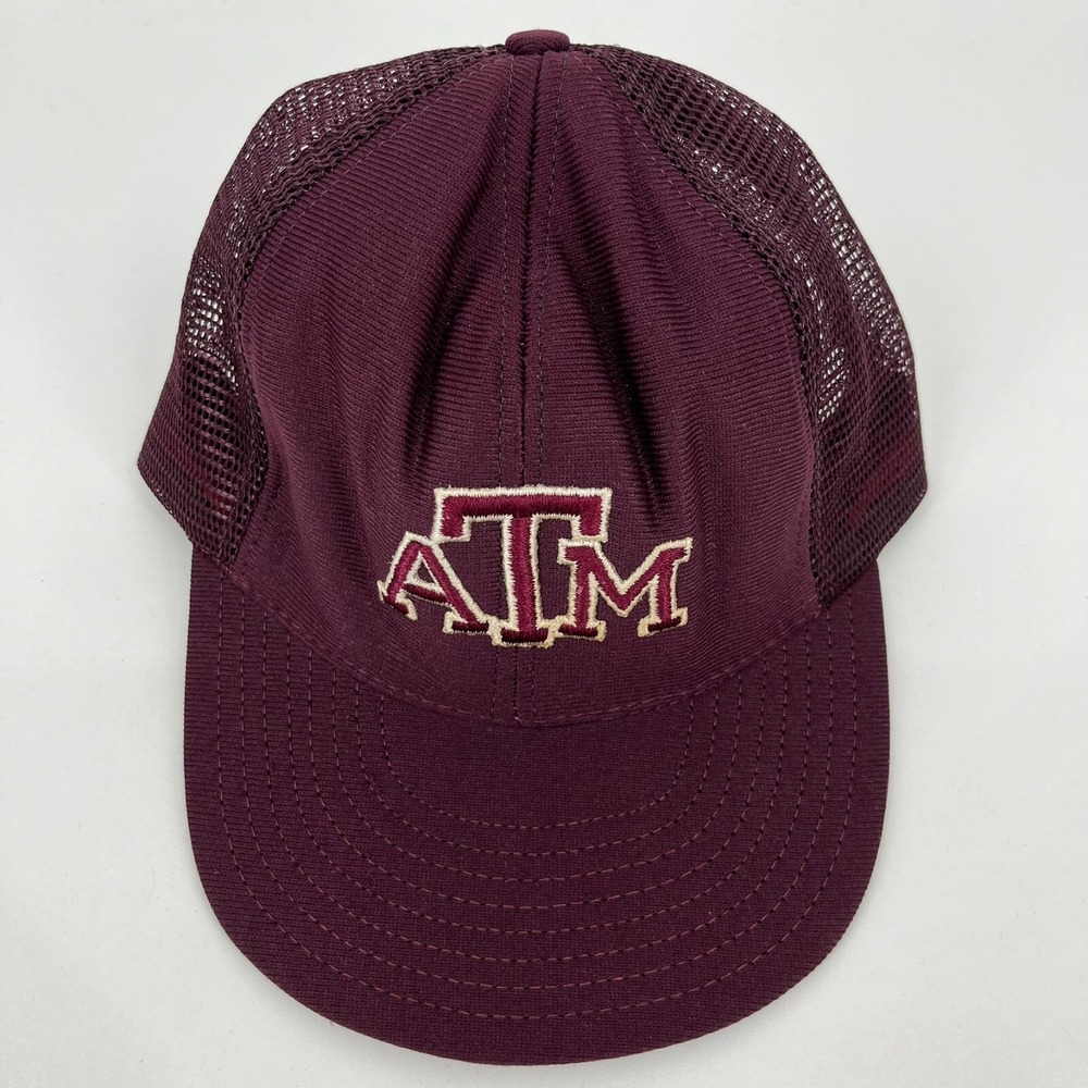 Vtg Texas A&M Aggies Reynolds Trucker Hat Maroon Snapback Made in USA ATM Cap